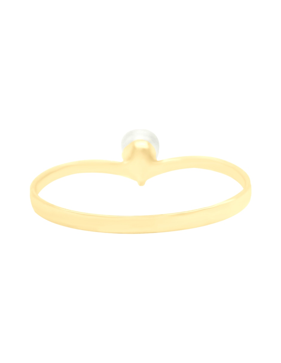 Anillo redondo Coral 14 k de oro amarillo diamante y perla brillante 2