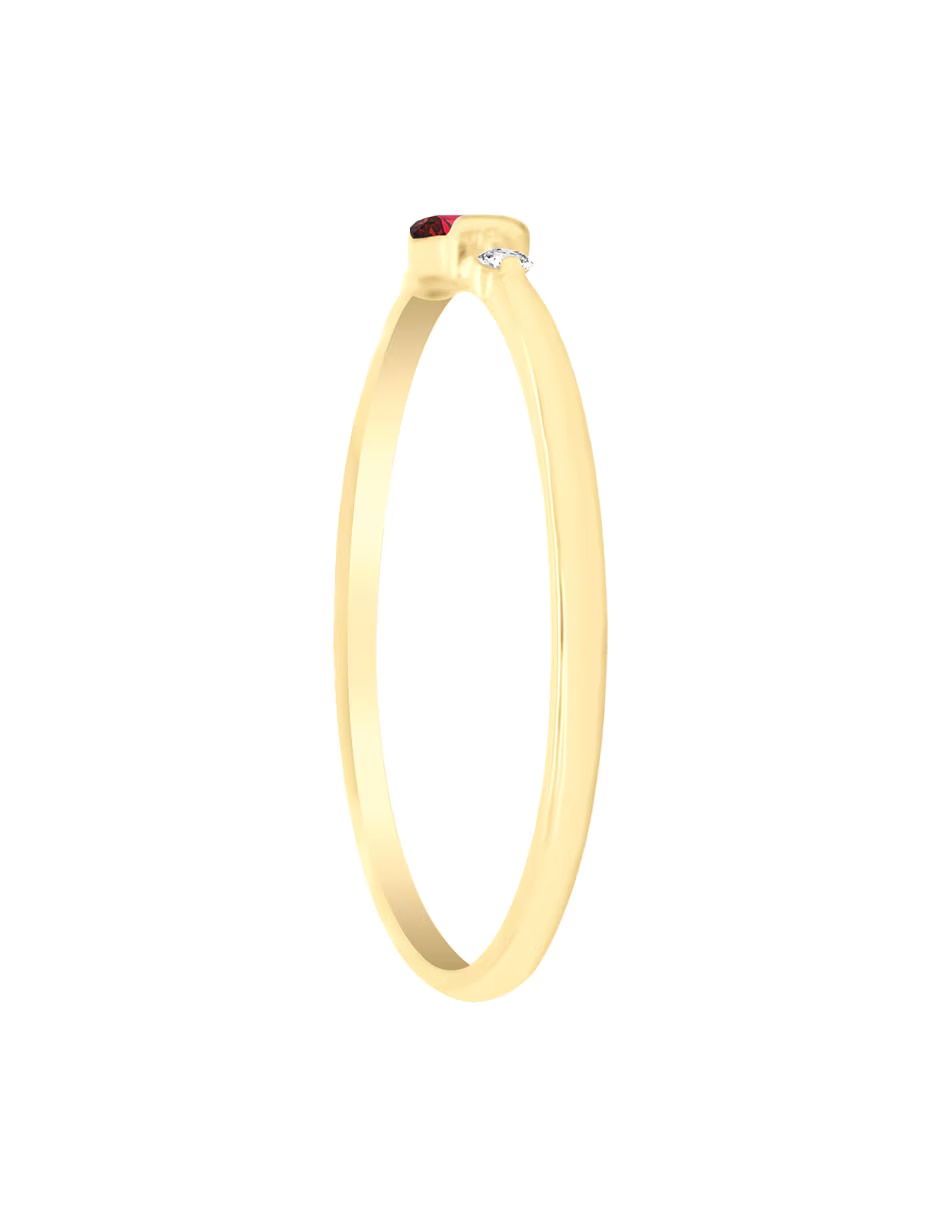 Anillo redondo Liv 14 k de oro amarillo rubí y diamante brillante 3