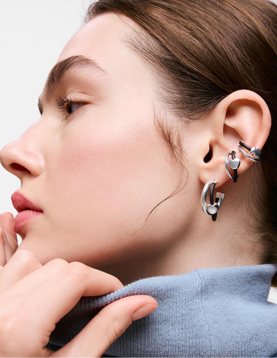 Aretes de corazón Bold Motif de plata P 925 con acabado brillante 5