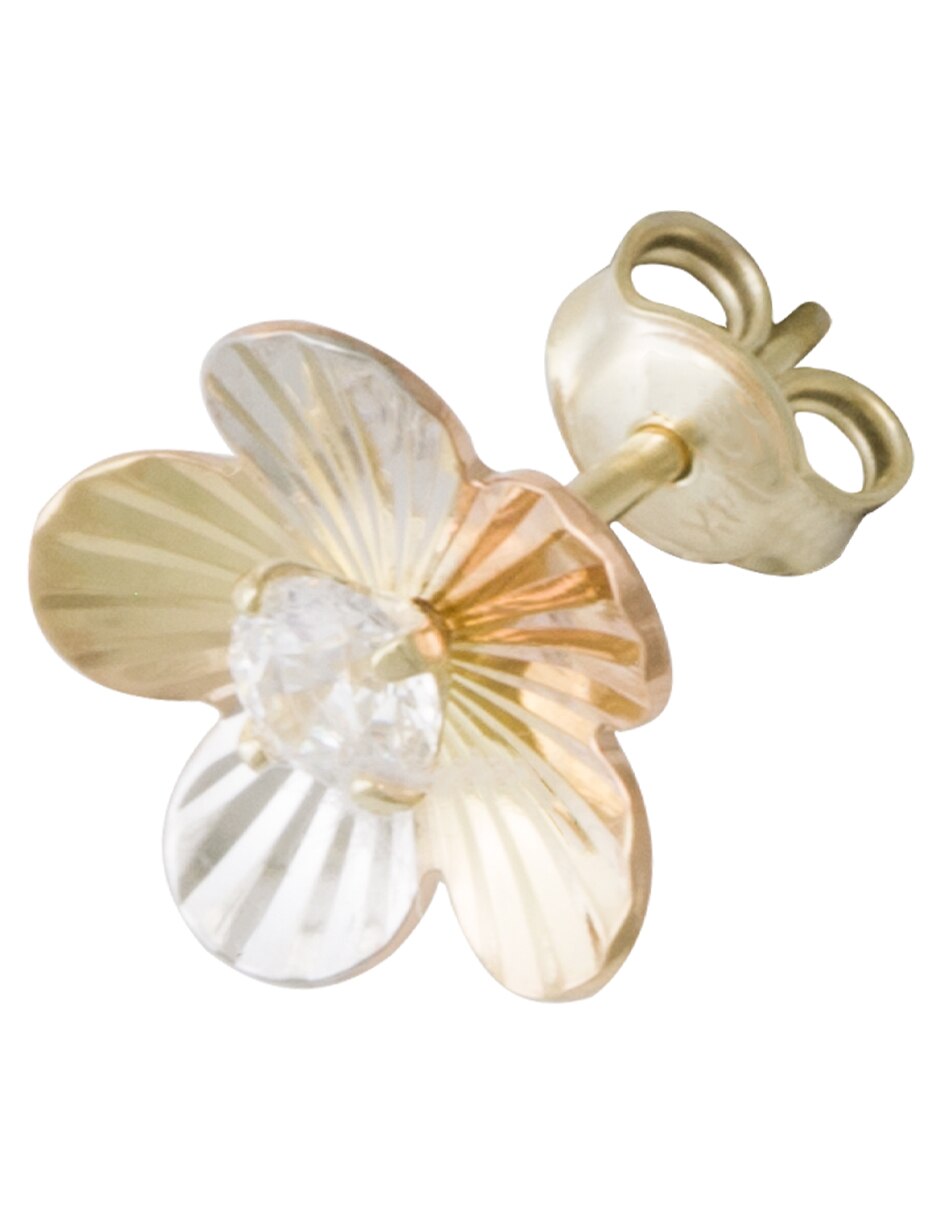 Arete de flor de oro 14 k con acabado diamantado zirconia Arete de flor de oro 14 k con acabado diamantado zirconia