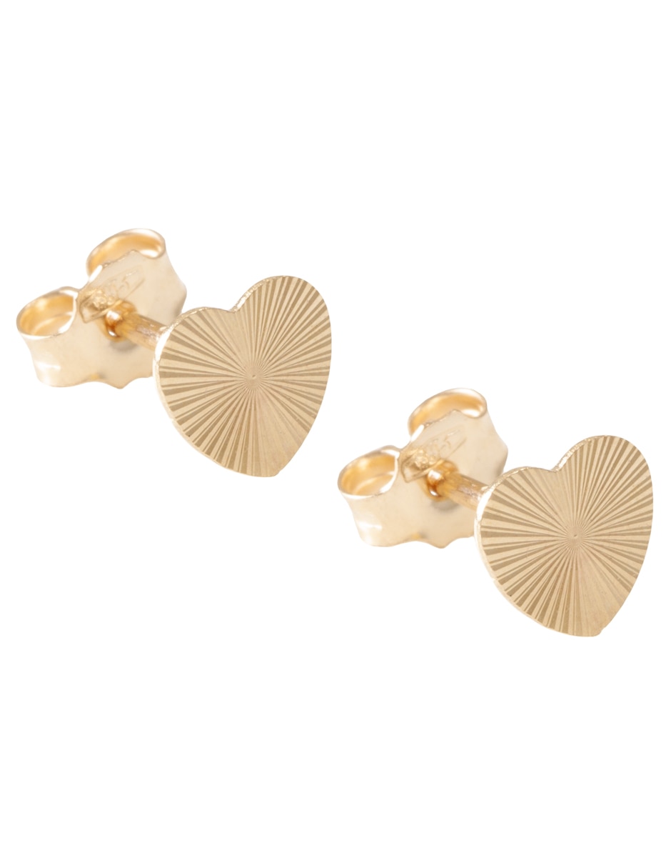 Aretes cortos de corazón de oro 14 k con acabado diamantado Aretes cortos de corazón de oro 14 k con acabado diamantado