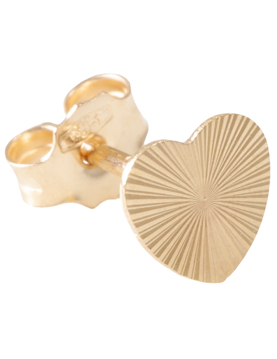 Aretes cortos de corazón de oro 14 k con acabado diamantado 2