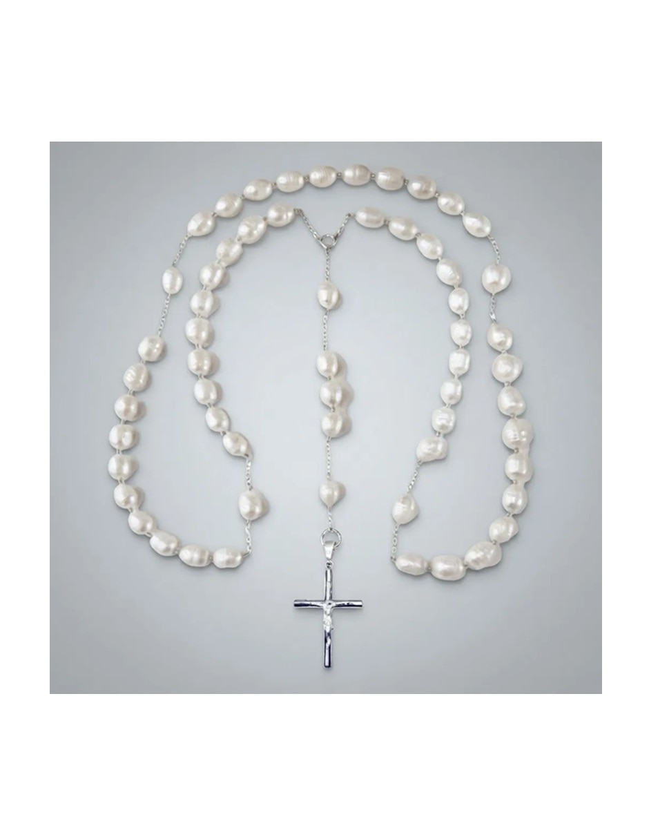 Rosario cadena de plata con perla