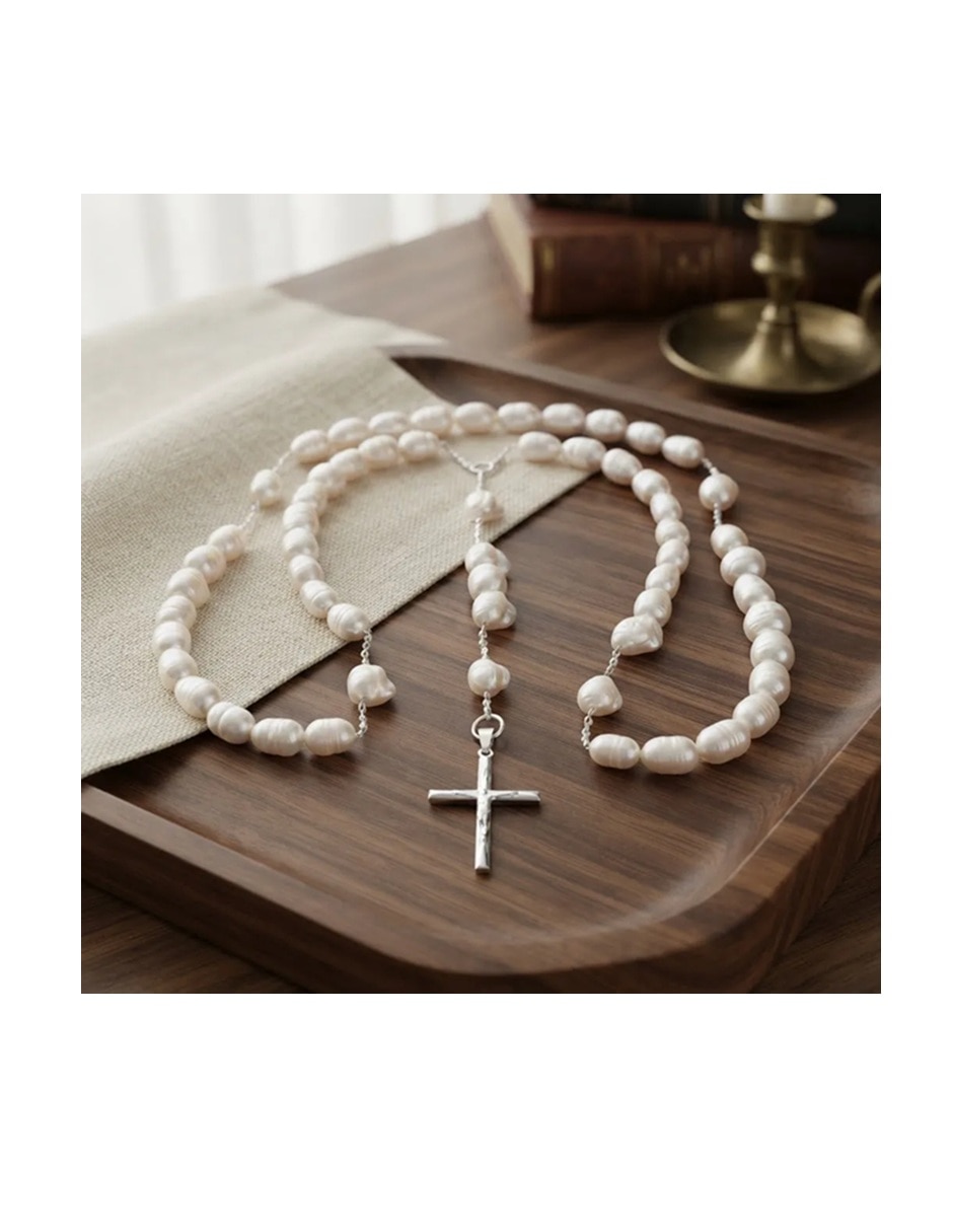 Rosario cadena de plata con perla