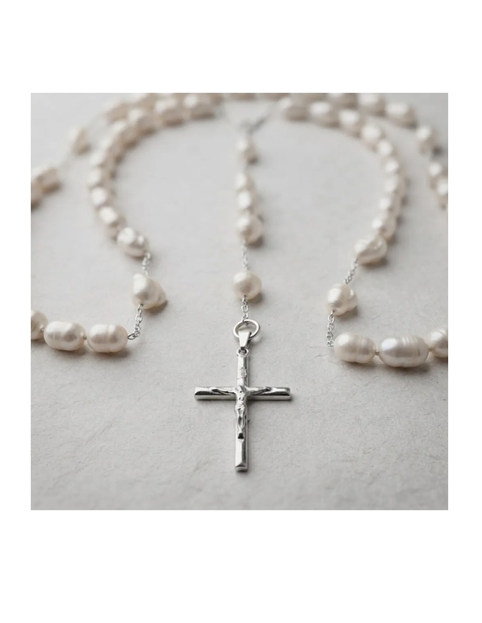 Rosario cadena de plata con perla