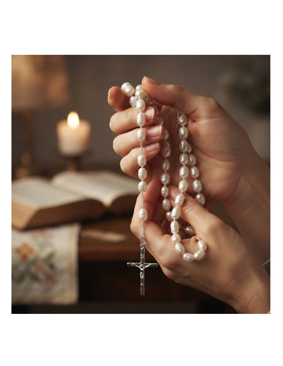 Rosario cadena de plata con perla