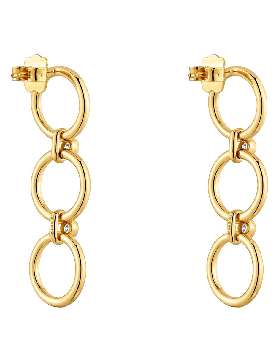Aretes largos straight LGD de Plata P 925 con acabado baño de oro diamante de laboratorio