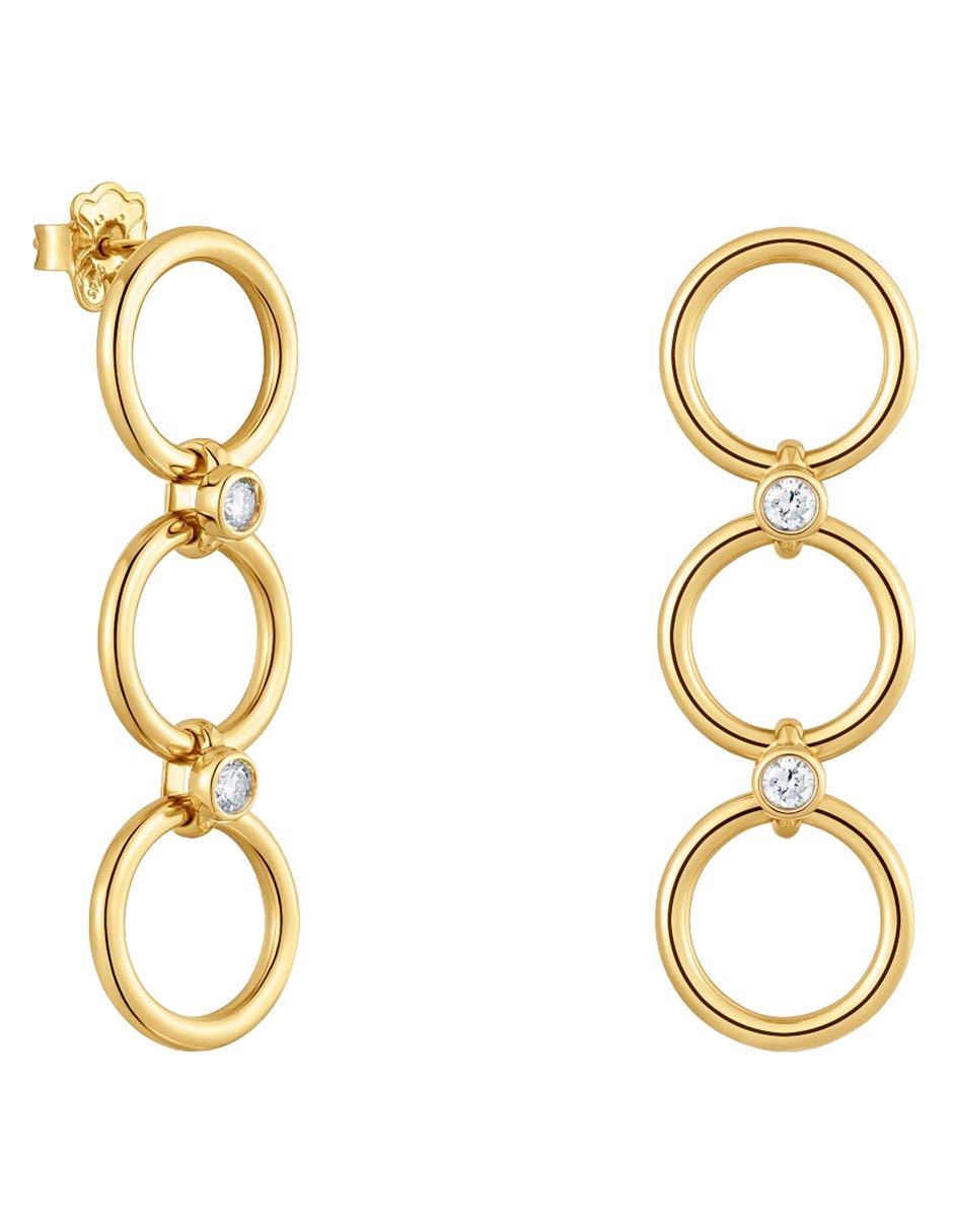 Aretes largos straight LGD de Plata P 925 con acabado baño de oro diamante de laboratorio 1