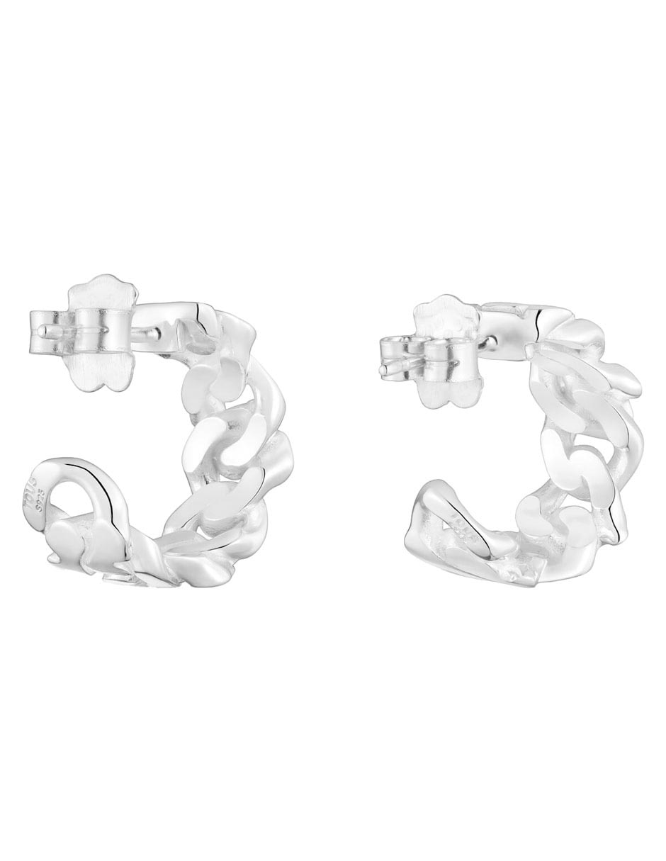 Aretes huggies de eslabones Bear's Chain de plata P 925 con acabado brillante 5