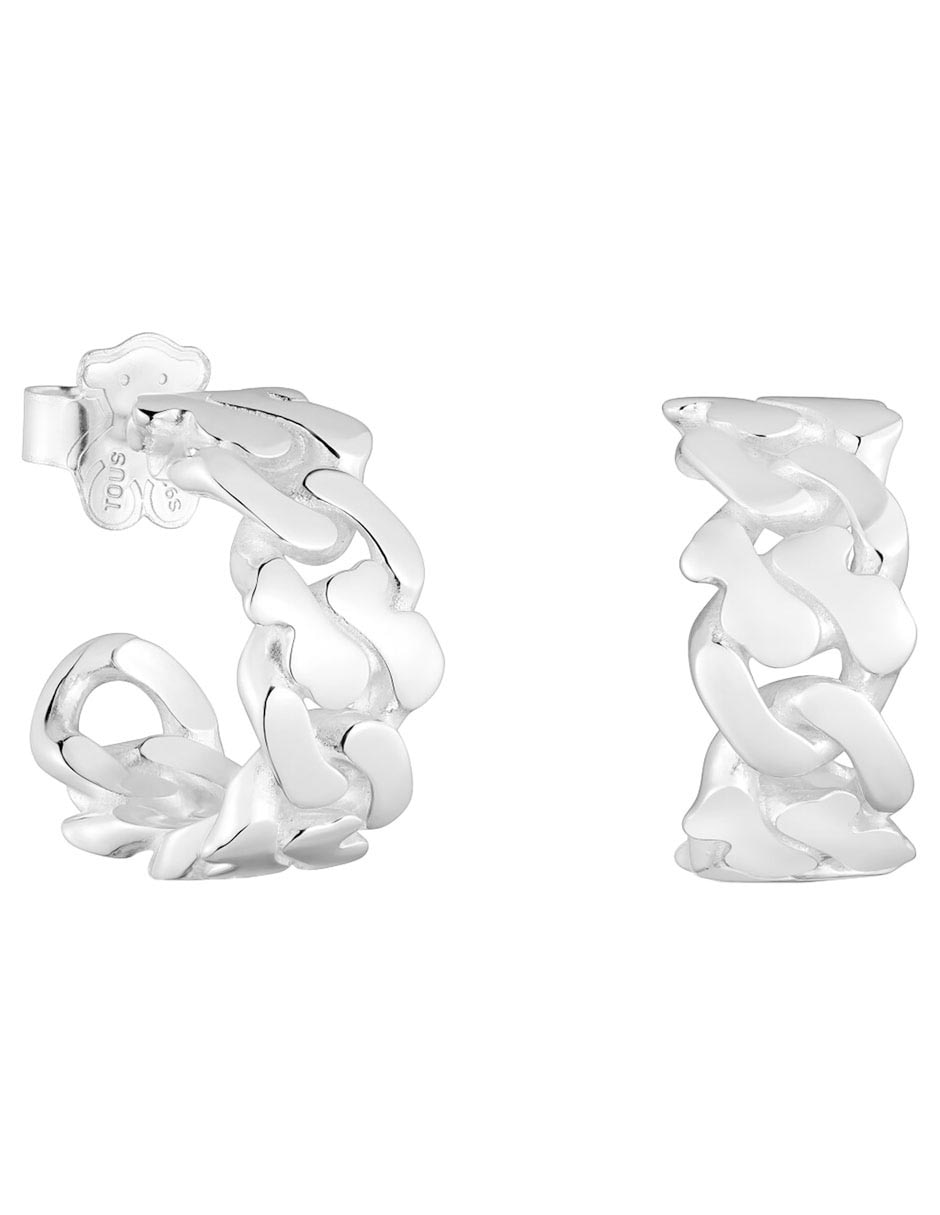 Aretes huggies de eslabones Bear's Chain de plata P 925 con acabado brillante