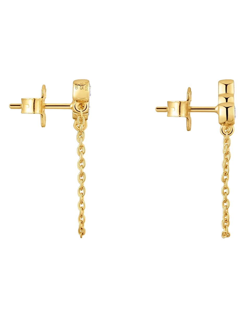 Aretes largos straight LGD de plata P 925 con acabado baño de oro diamante de laboratorio Aretes largos straight LGD de plata P 925 con acabado baño de oro diamante de laboratorio