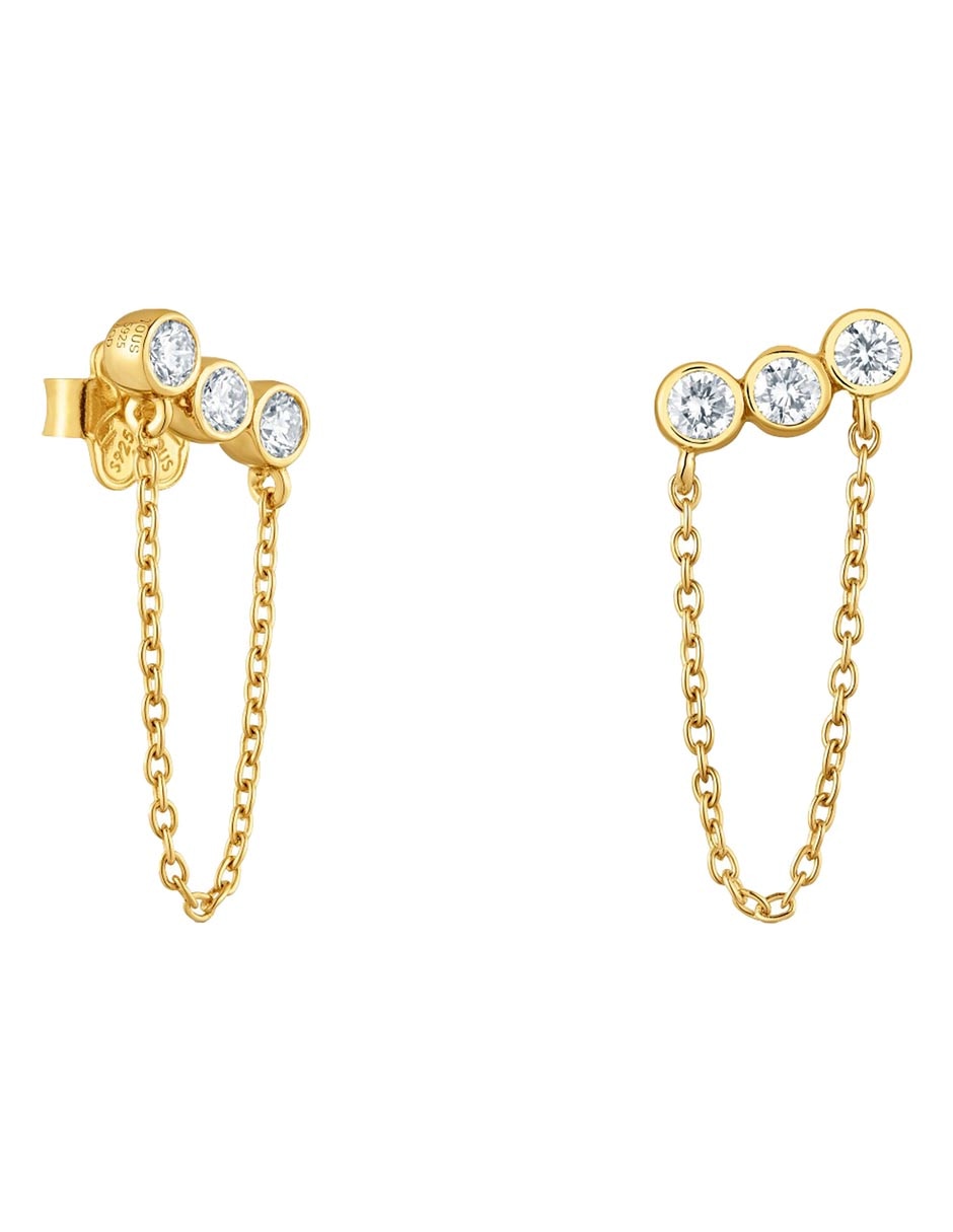 Aretes largos straight LGD de plata P 925 con acabado baño de oro diamante de laboratorio 1