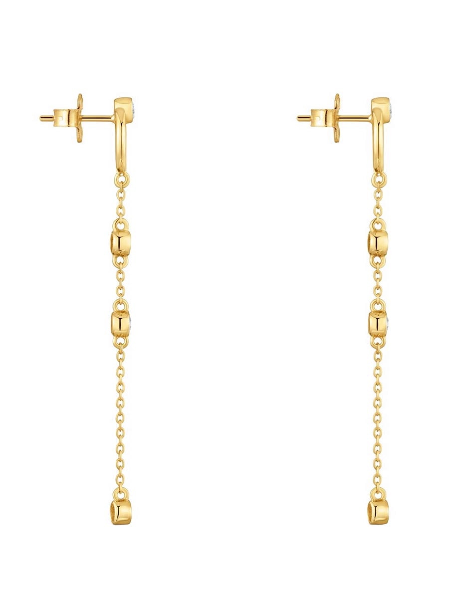 Aretes largos straight LGD de plata P 925 con acabado baño de oro diamante de laboratorio