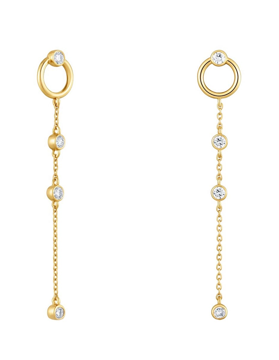 Aretes largos straight LGD de plata P 925 con acabado baño de oro diamante de laboratorio 1