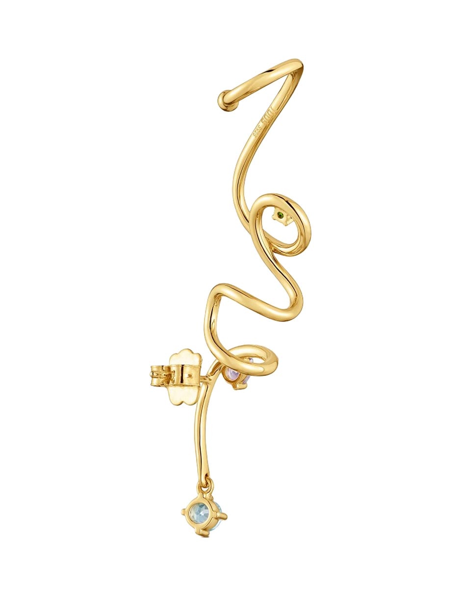 Arete individual Lio de plata P 925 con acabado baño de oro amatista 5