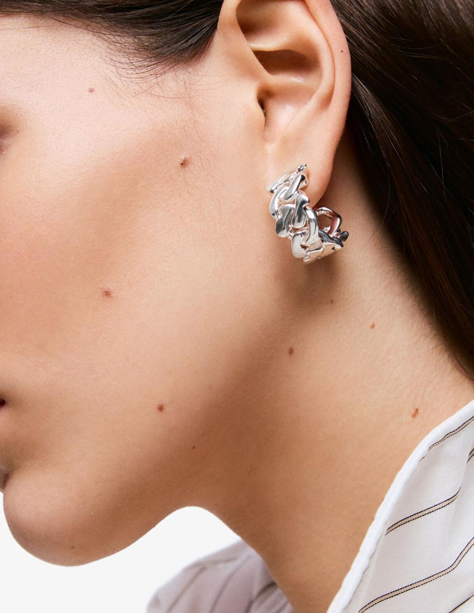 Aretes de aro de eslabones Bear's Chain de plata P 925 con acabado brillante 3