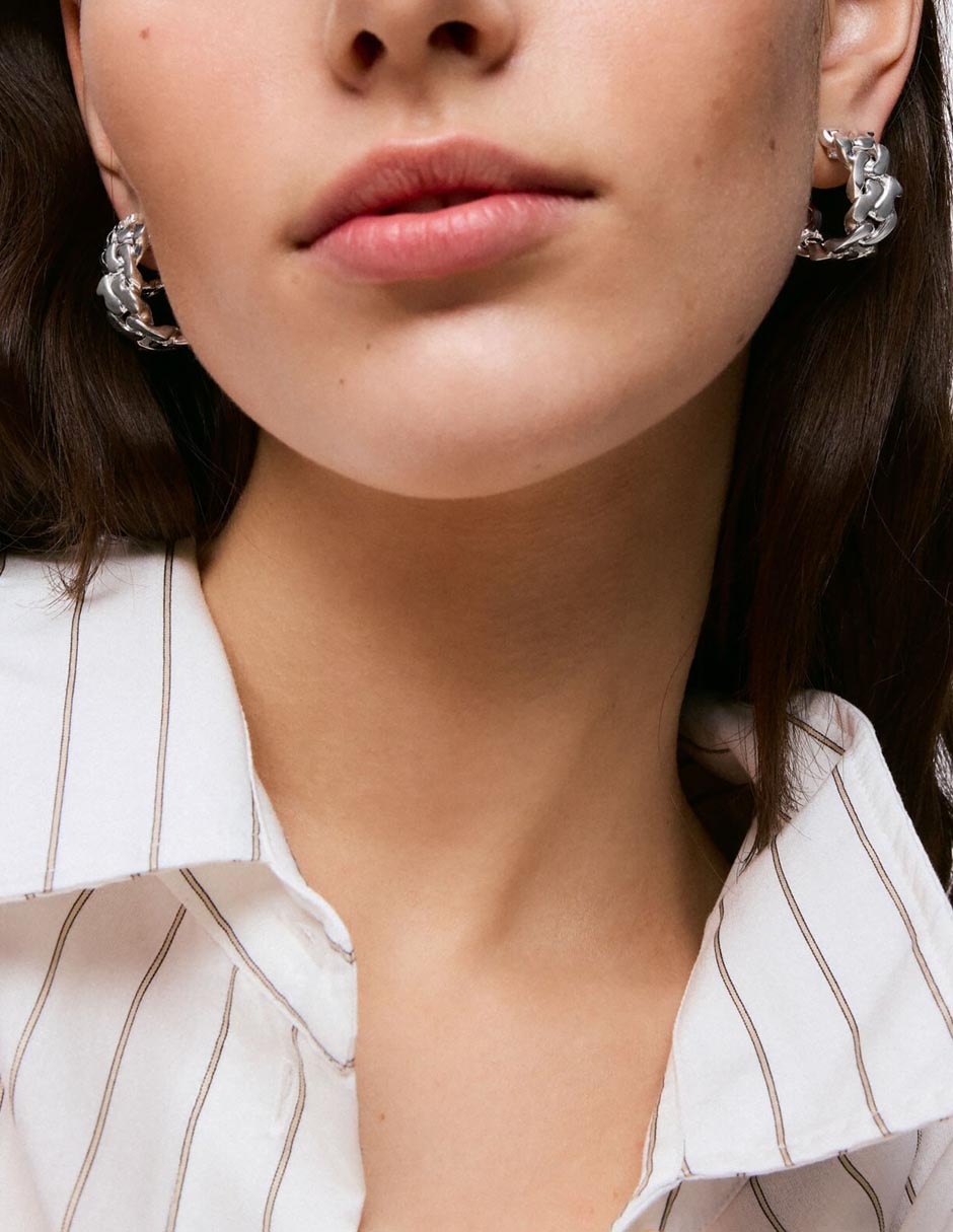 Aretes de aro de eslabones Bear's Chain de plata P 925 con acabado brillante 4