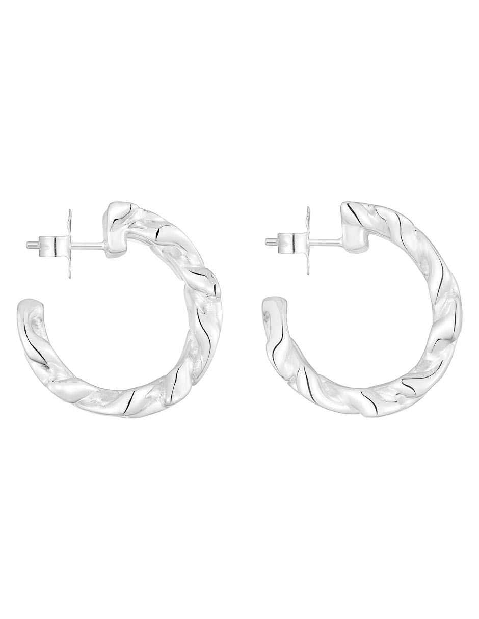 Aretes de aro de eslabones Bear's Chain de plata P 925 con acabado brillante 5