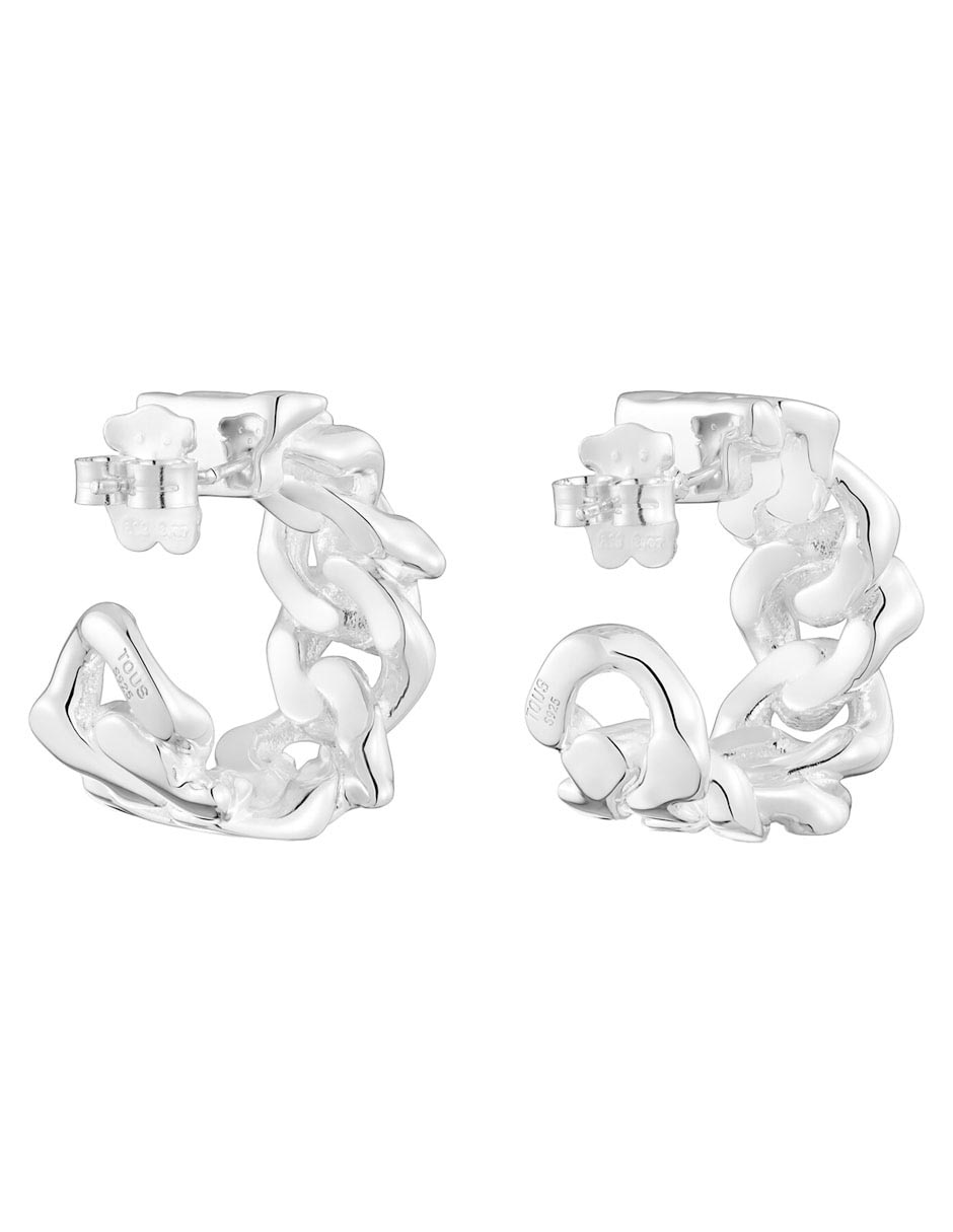 Aretes de aro de eslabones Bear's Chain de plata P 925 con acabado brillante 6