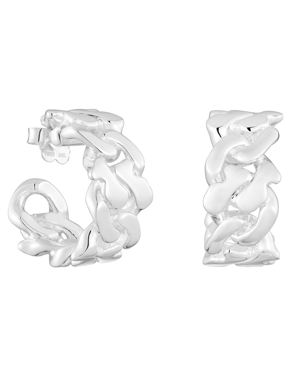 Aretes de aro de eslabones Bear's Chain de plata P 925 con acabado brillante