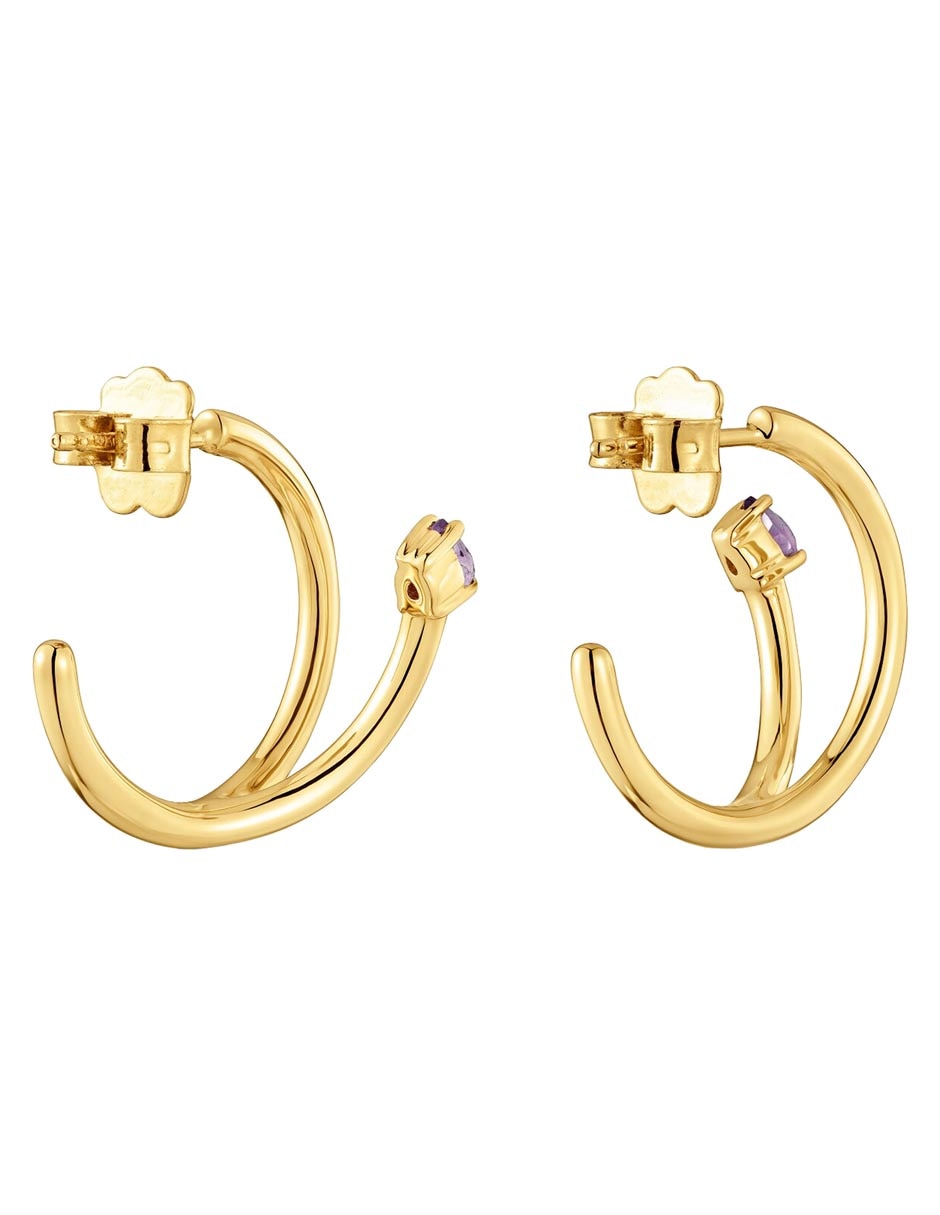 Aros Lio de plata P 925 con acabado baño de oro amatista