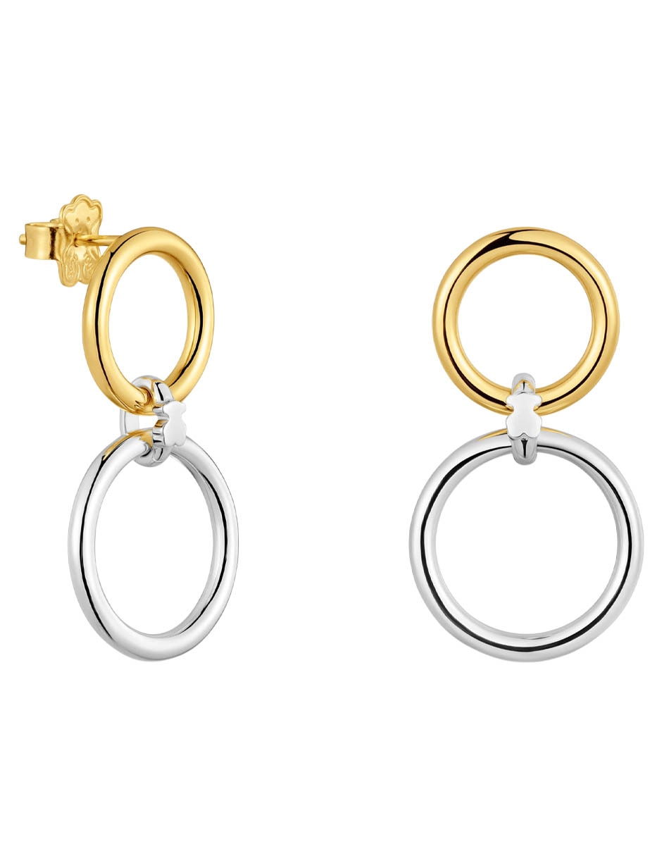 Aretes largos circulares Straiht de Plata P 925 con acabado baño de oro 1