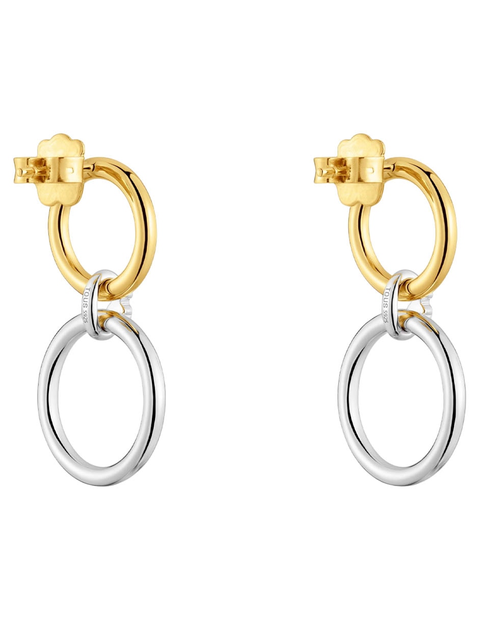 Aretes largos circulares Straiht de Plata P 925 con acabado baño de oro 2