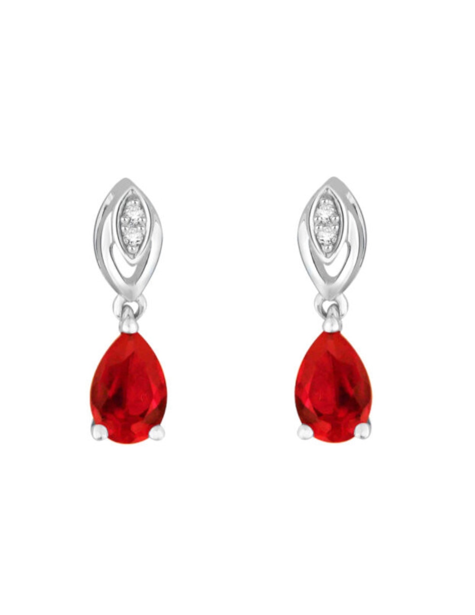 Aretes ovalados Serena de oro 14 K con acabado brillante rubí y diamante