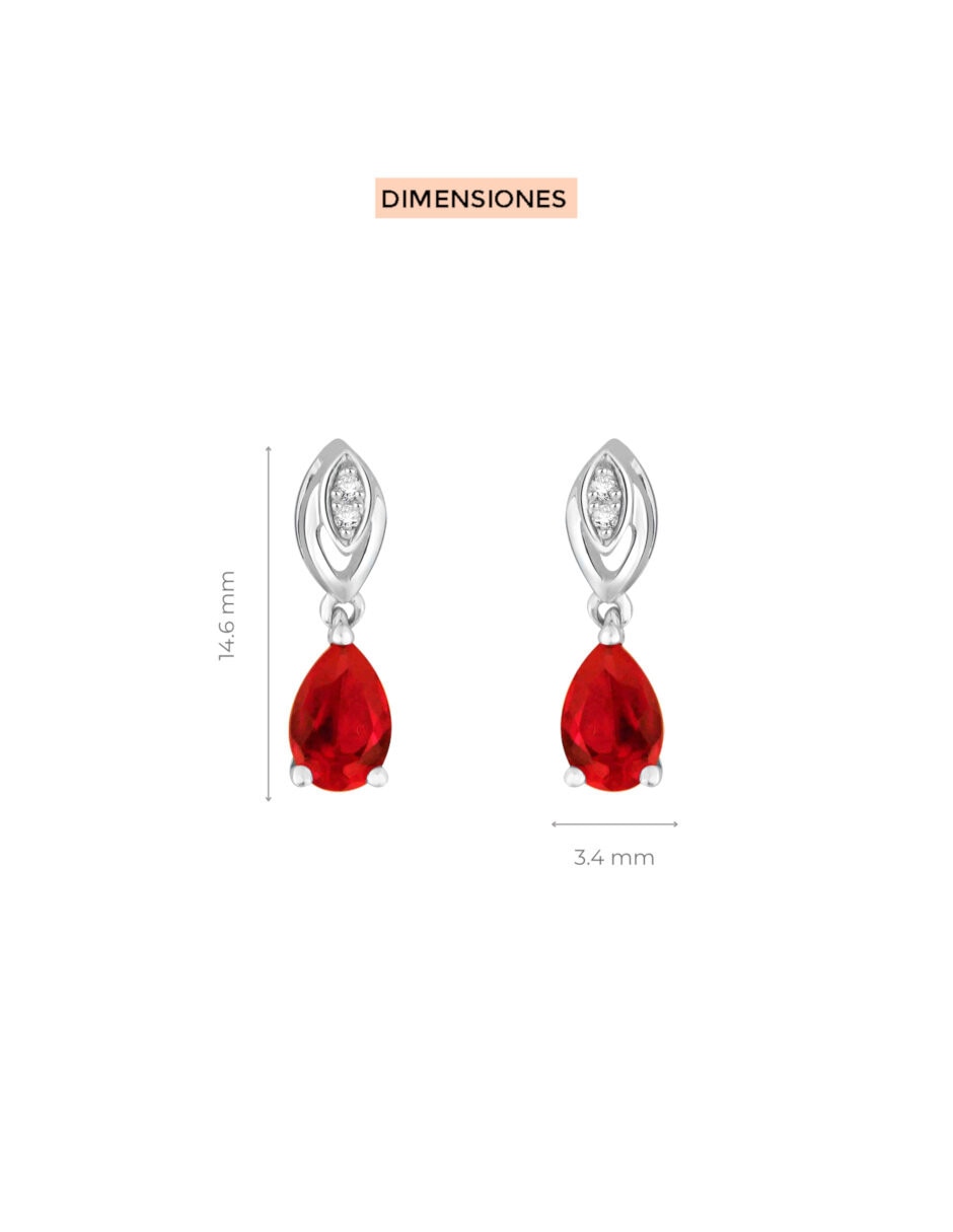 Aretes ovalados Serena de oro 14 K con acabado brillante rubí y diamante 4