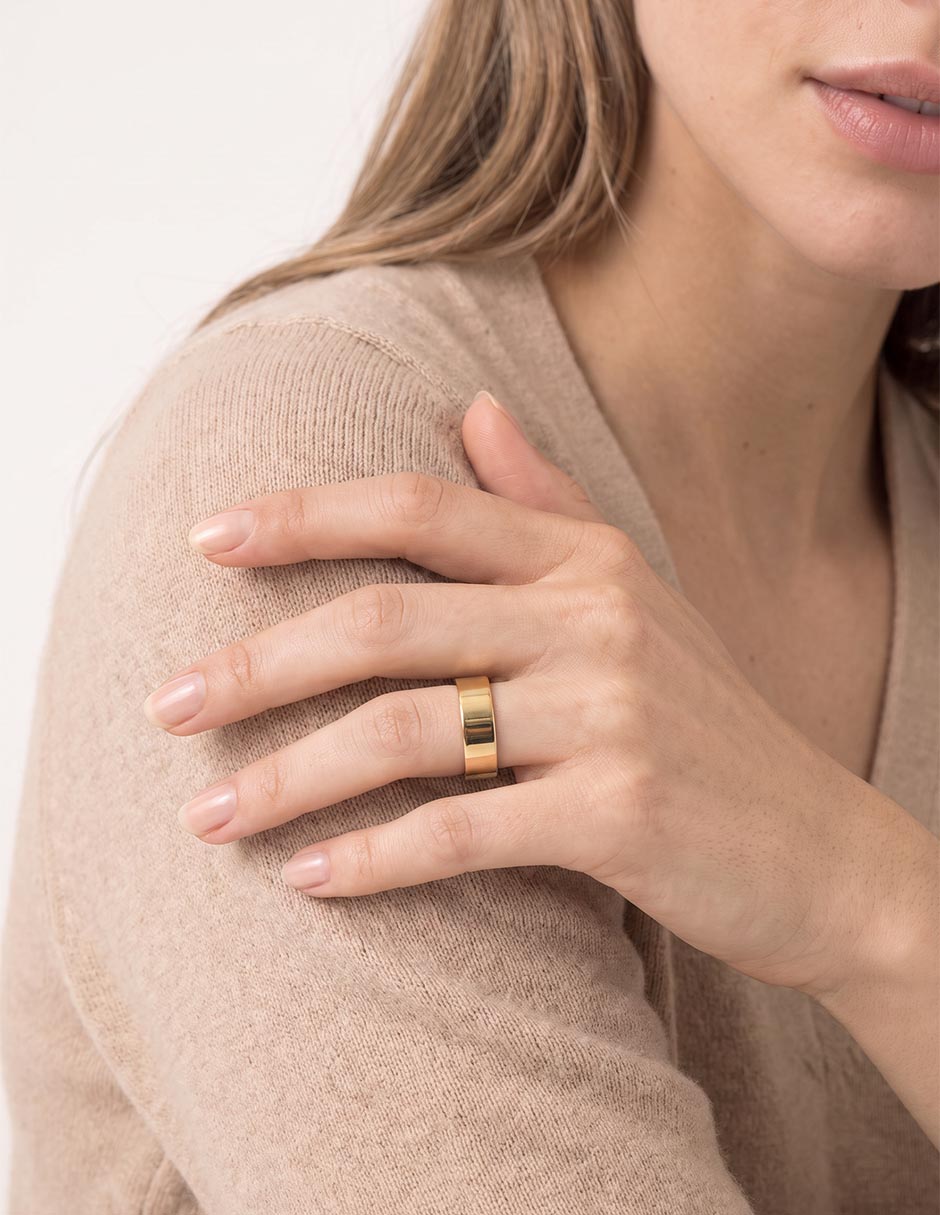 Anillo de oro amarillo de boda redondo brillante unisex 4