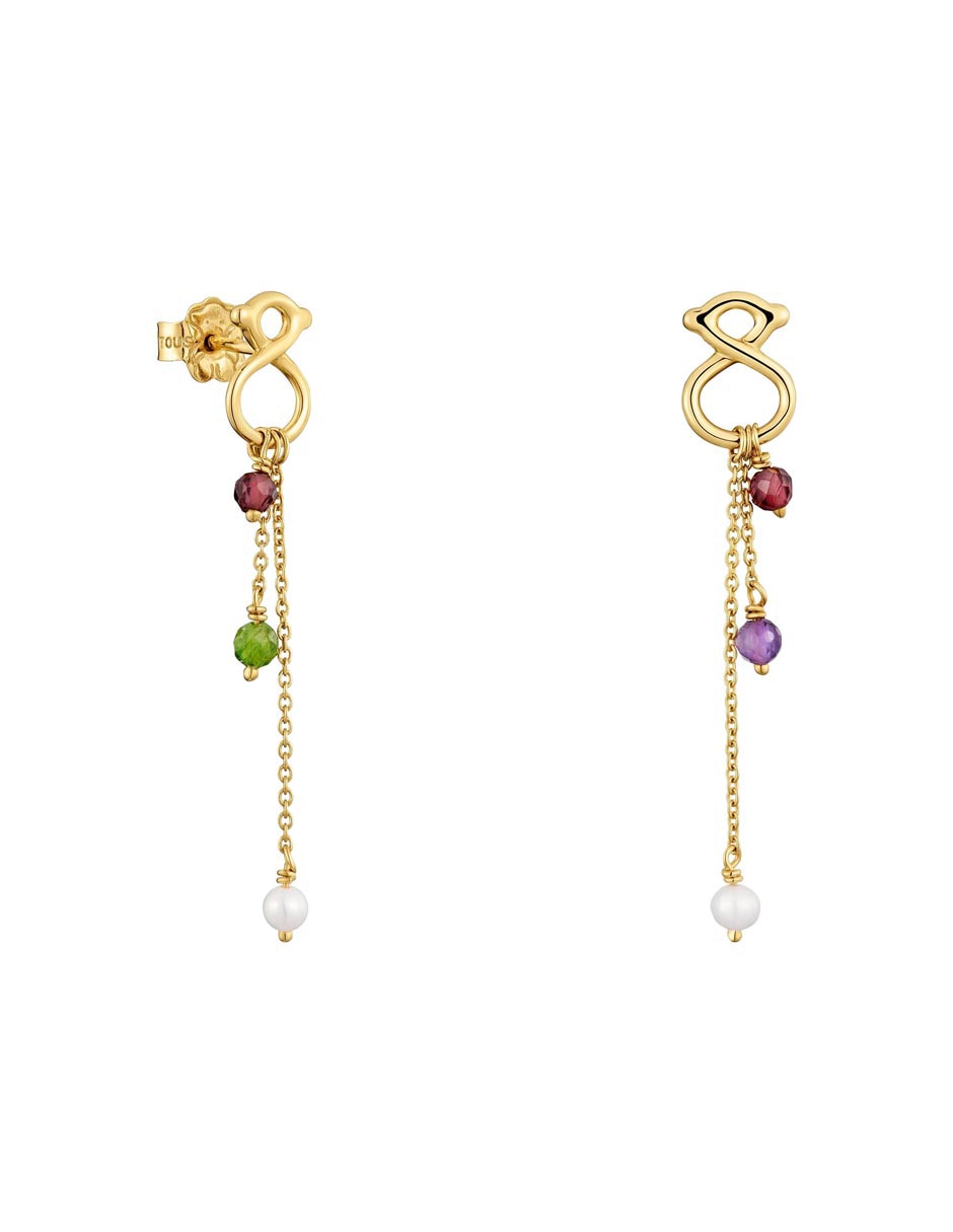 Aretes largos Infinity de Oro 9 K con acabado brillante Amatista y rubí 1