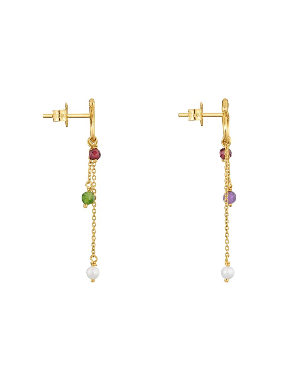 Aretes largos Infinity de Oro 9 K con acabado brillante Amatista y rubí