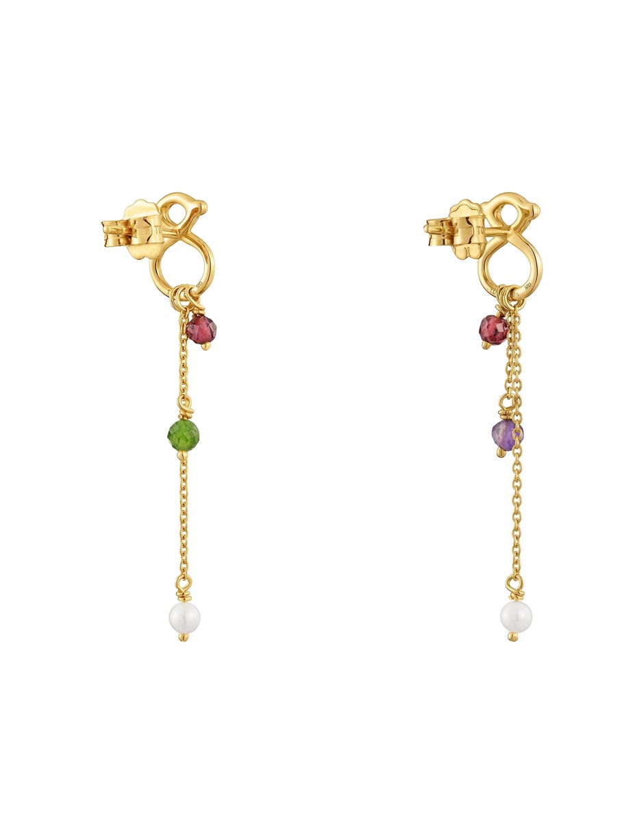 Aretes largos Infinity de Oro 9 K con acabado brillante Amatista y rubí 6