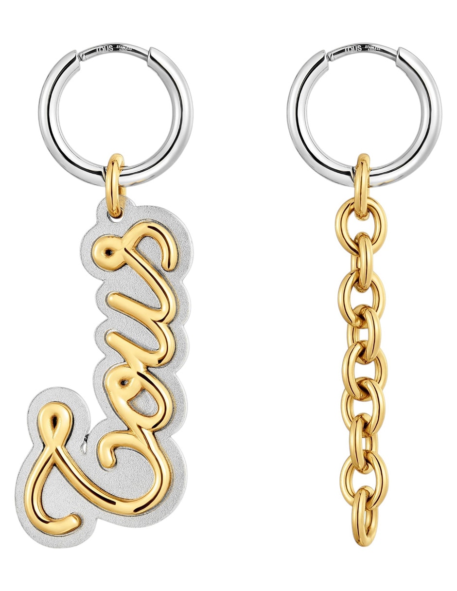Aretes largos Logo Charming Steel con acabado brillante 1