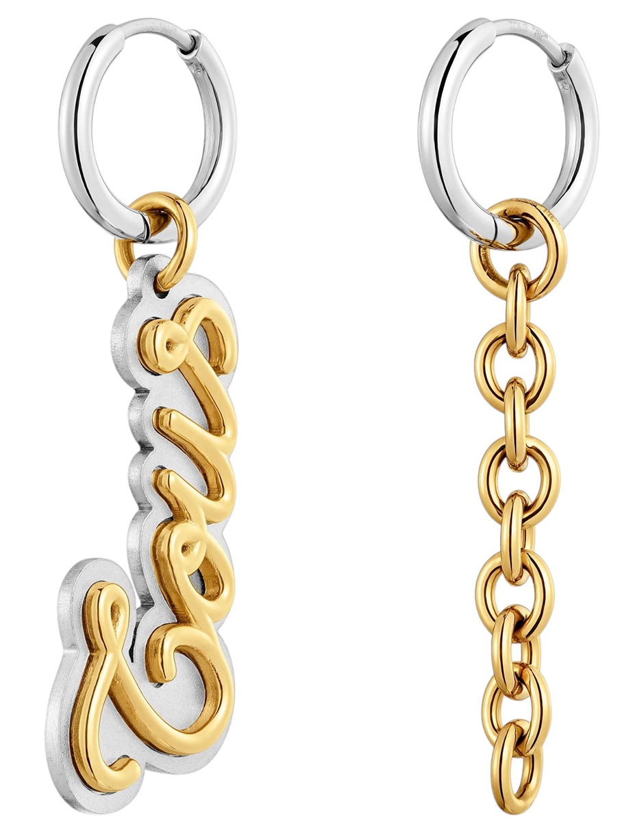 Aretes largos Logo Charming Steel con acabado brillante 4