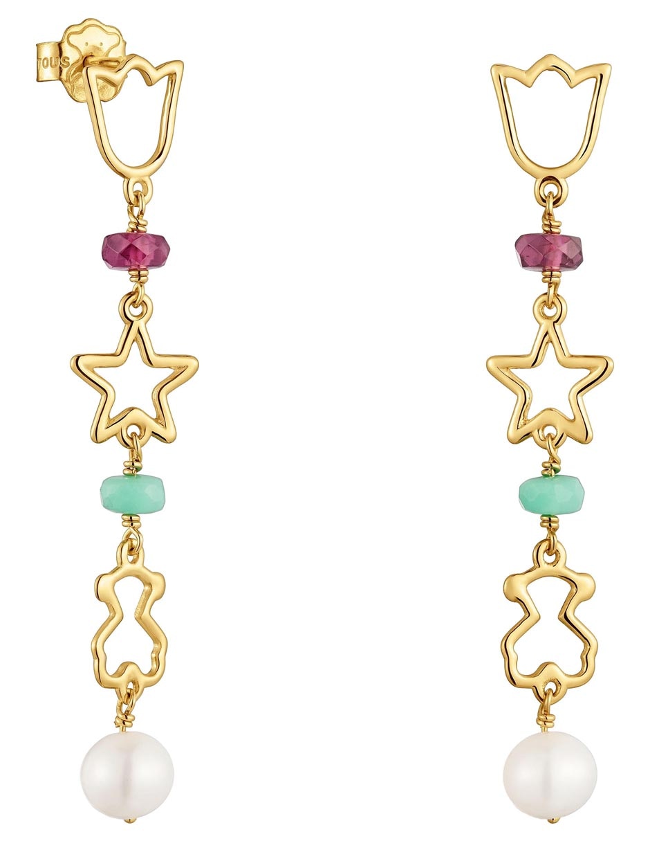Aretes largos Flor Tous Silueta de Oro amarillo 9 K con acabado brillante Crisoprasa