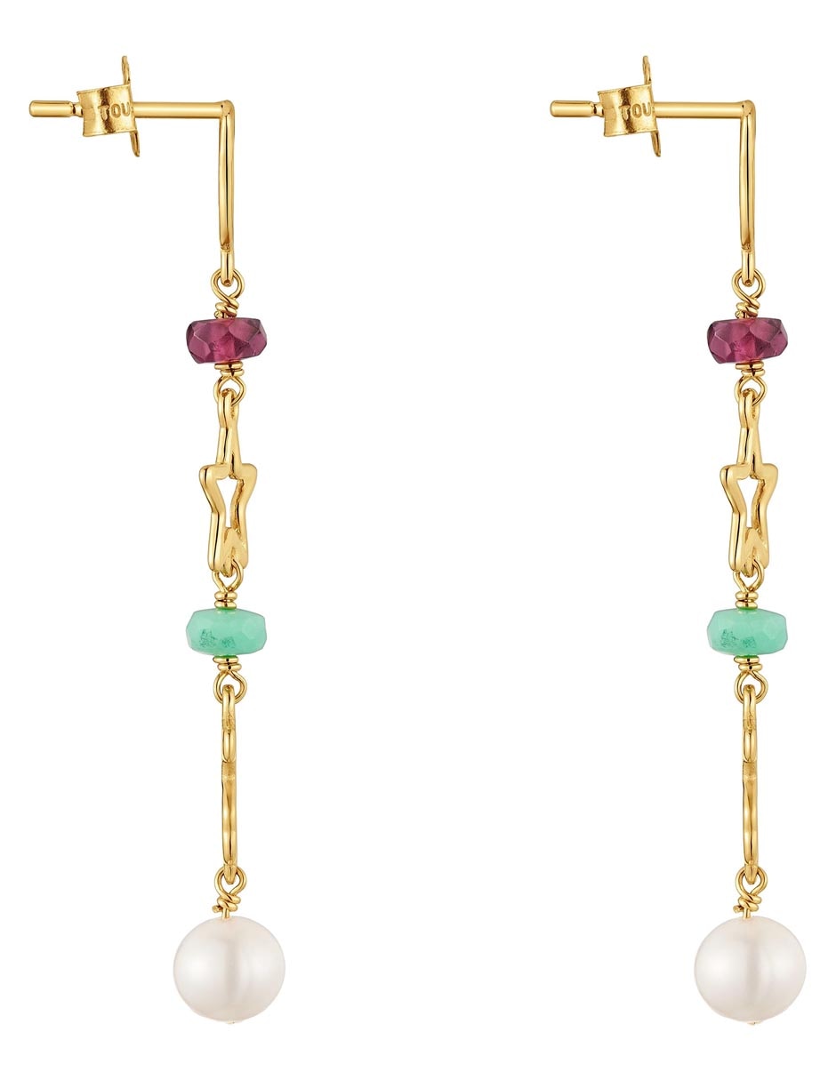 Aretes largos Flor Silueta de Oro amarillo 9 K con acabado brillante Crisoprasa Aretes largos Flor Silueta de Oro amarillo 9 K con acabado brillante Crisoprasa