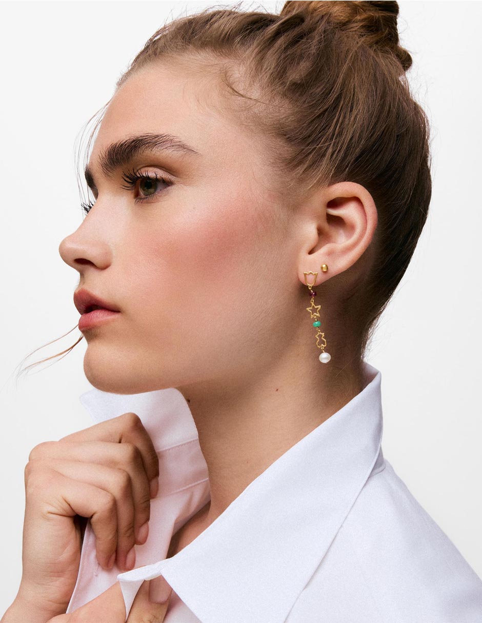 Aretes largos Flor Tous Silueta de Oro amarillo 9 K con acabado brillante Crisoprasa