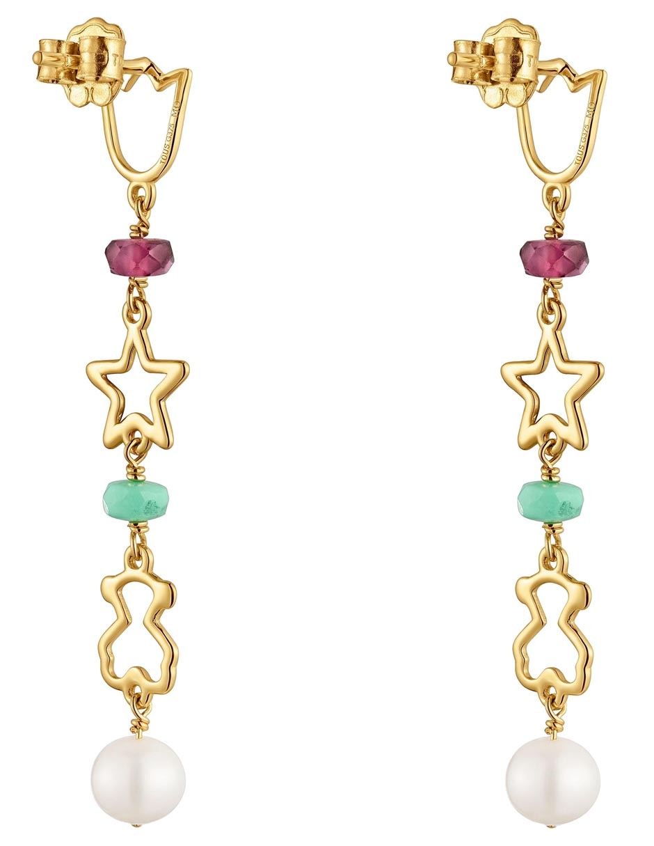 Aretes largos Flor Tous Silueta de Oro amarillo 9 K con acabado brillante Crisoprasa