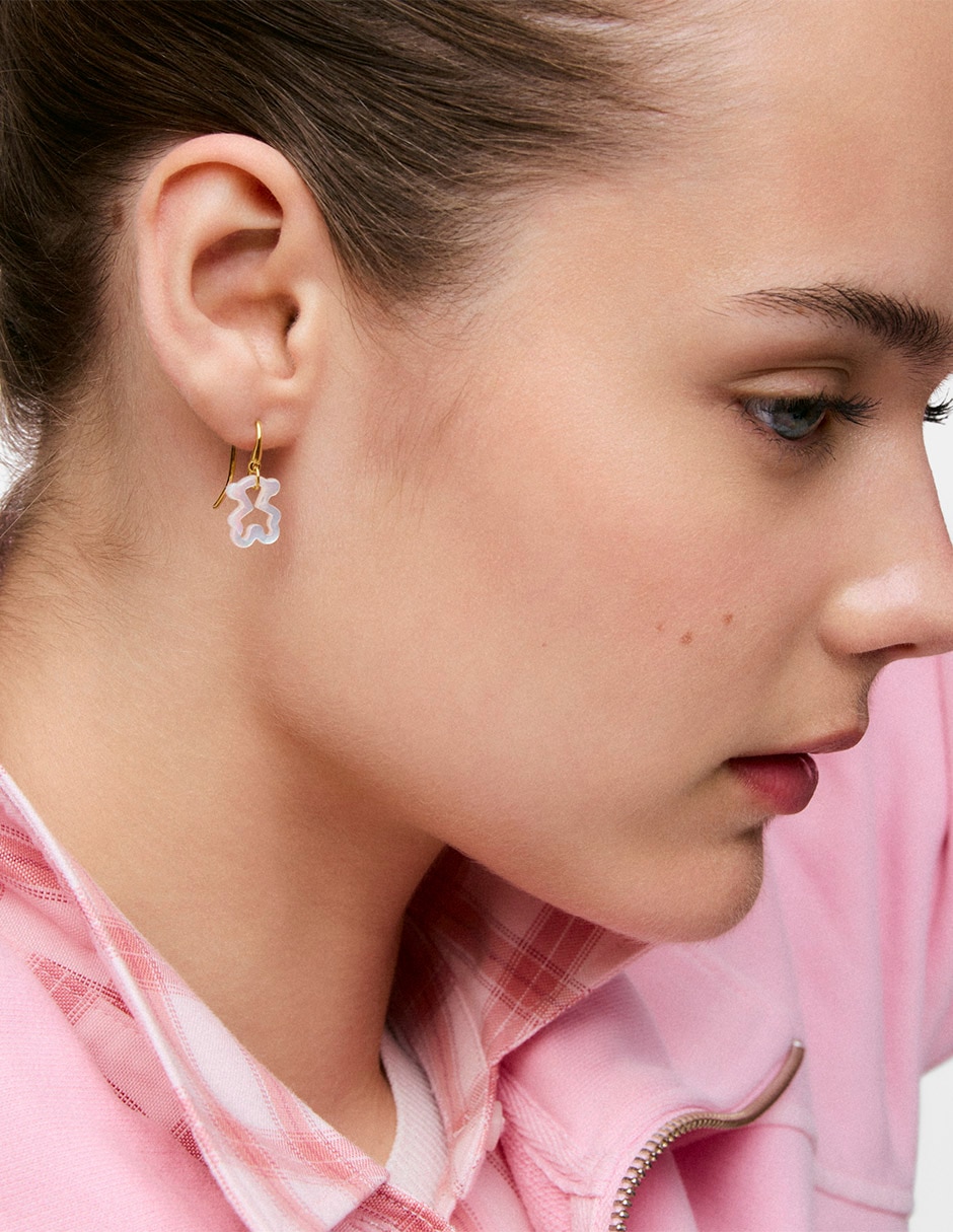 Aretes cortos Oso Caos Nácar de Oro amarillo 9 K con acabado brillante Nácar 3