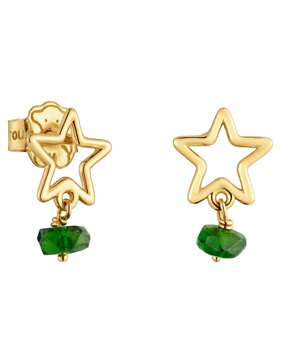 Aretes cortos Estrella Silueta de Oro amarillo 9 K con acabado brillante Cromodiópsido 1