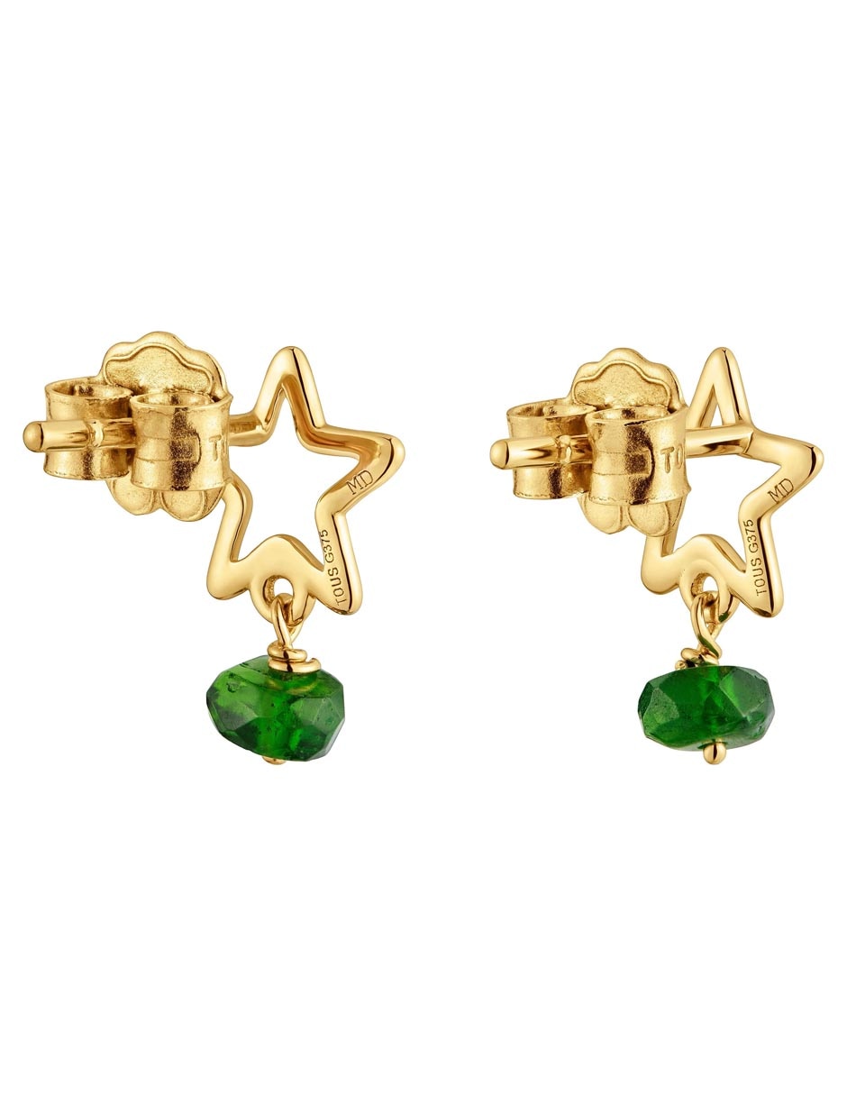 Aretes cortos Estrella Silueta de Oro amarillo 9 K con acabado brillante Cromodiópsido 4