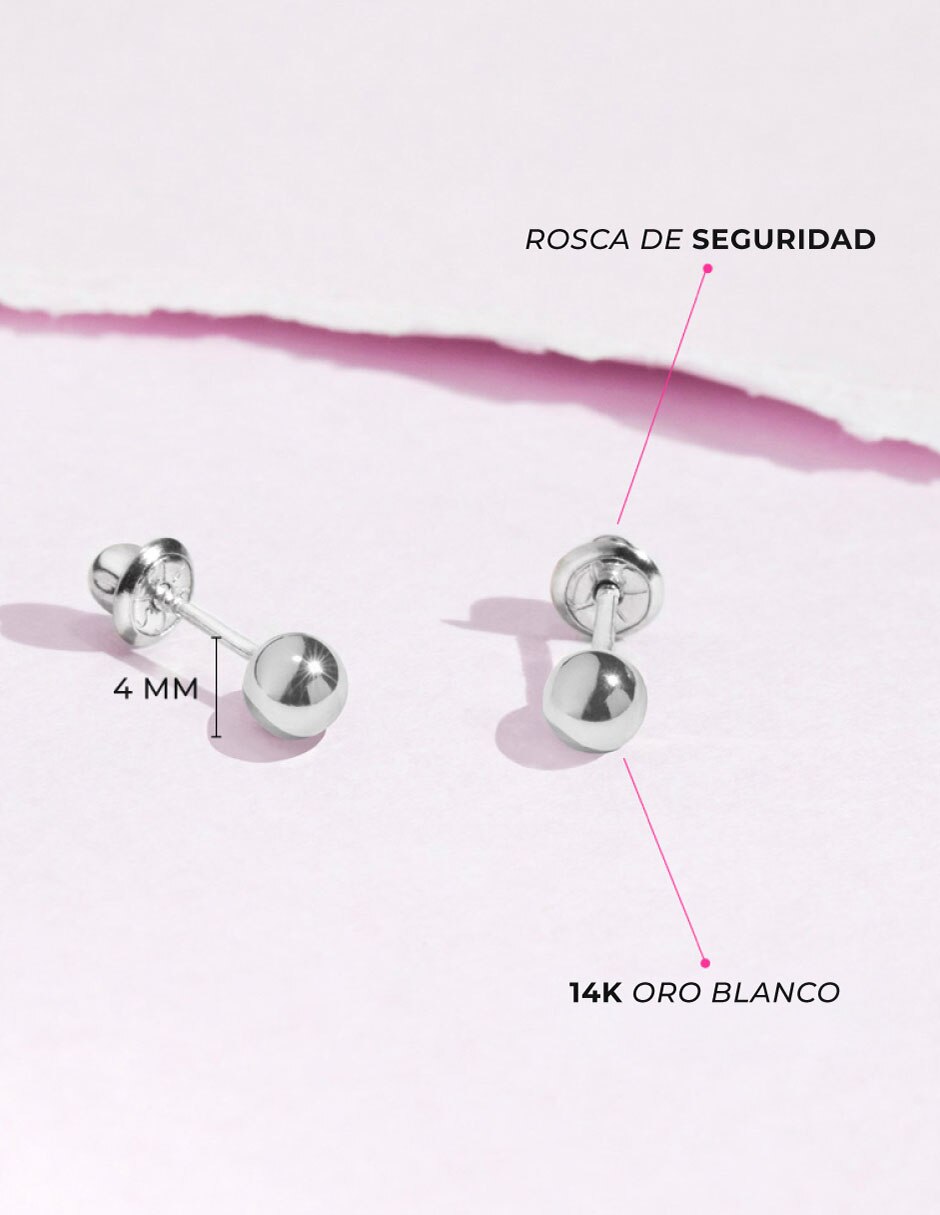 Broqueles redondos de oro blanco 14 K con acabado pulido 6