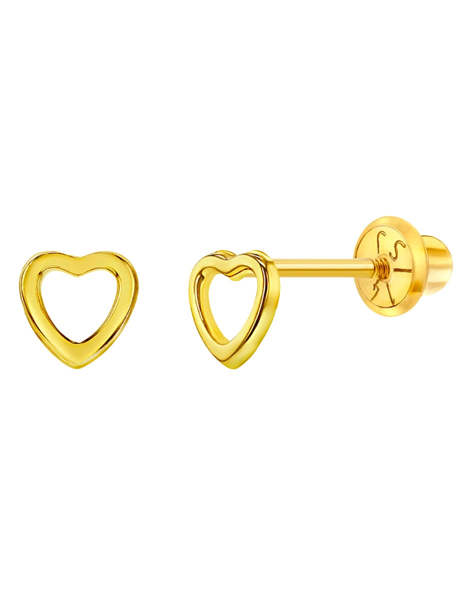 Broqueles de corazón de oro amarillo 14 K con acabado pulido