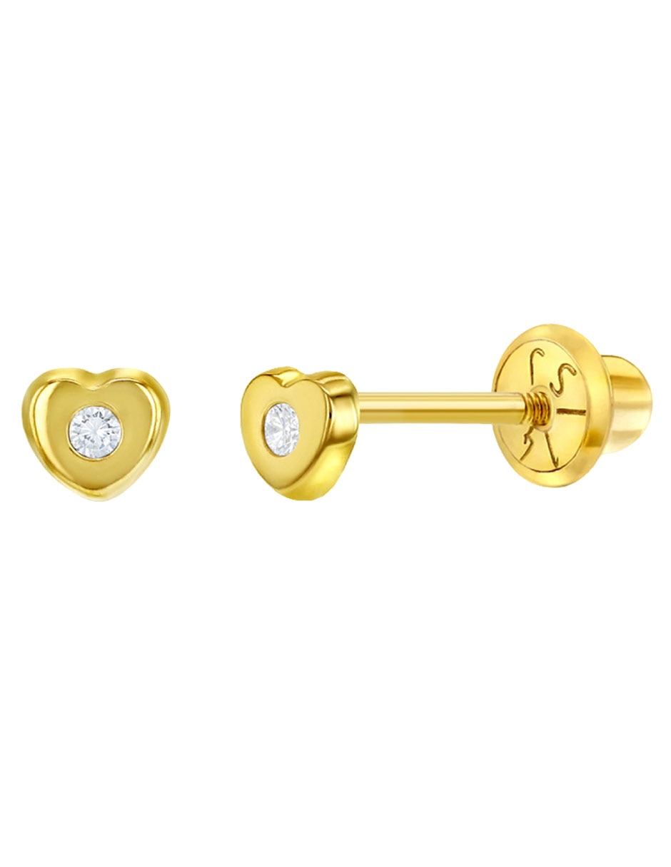 Broqueles de corazón de oro amarillo 14 K con acabado pulido