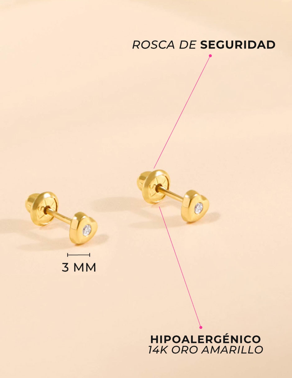 Broqueles de corazón de oro amarillo 14 K con acabado pulido 5