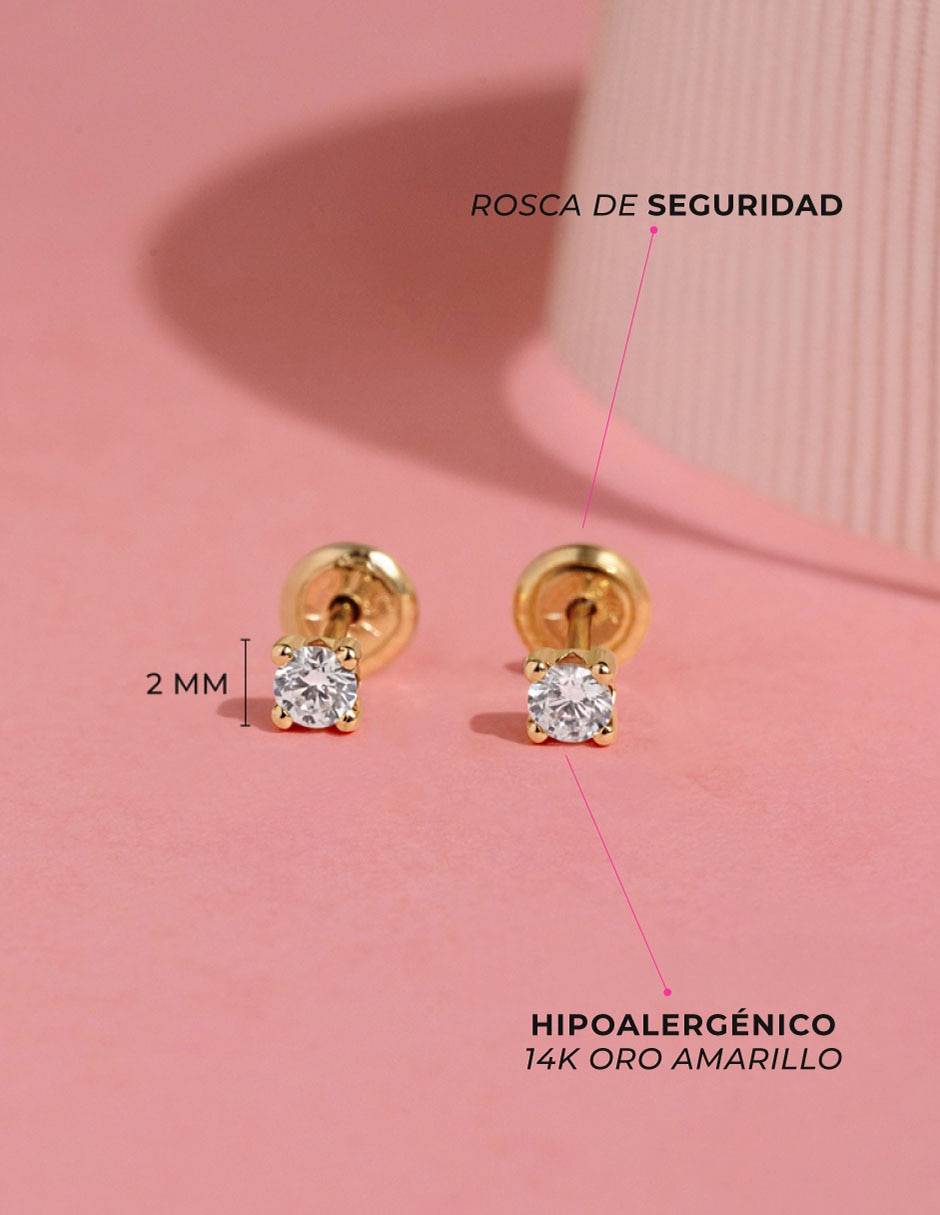 Broqueles redondos de oro amarillo 14 K con acabado pulido 6