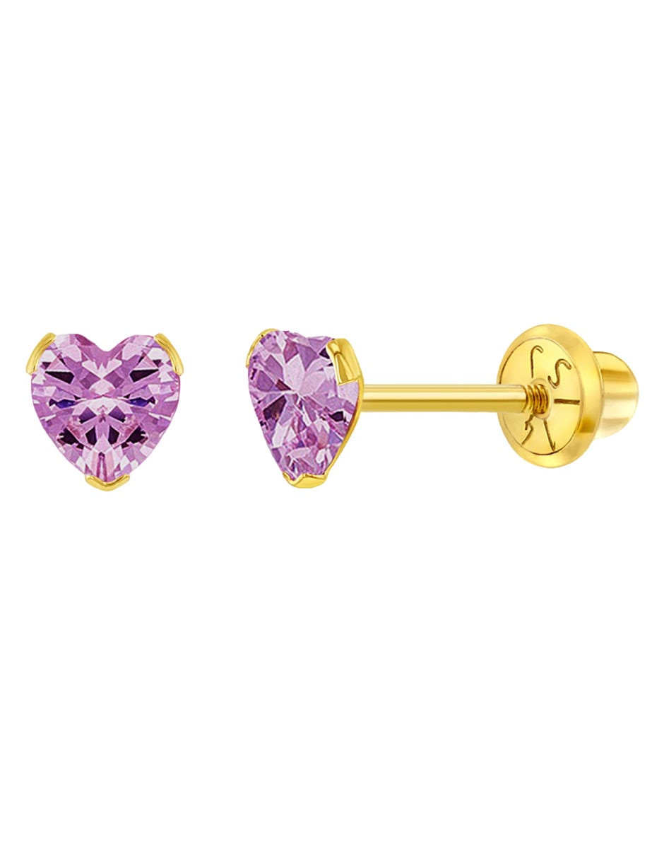 Broqueles de corazón de oro amarillo 14 K con acabado pulido
