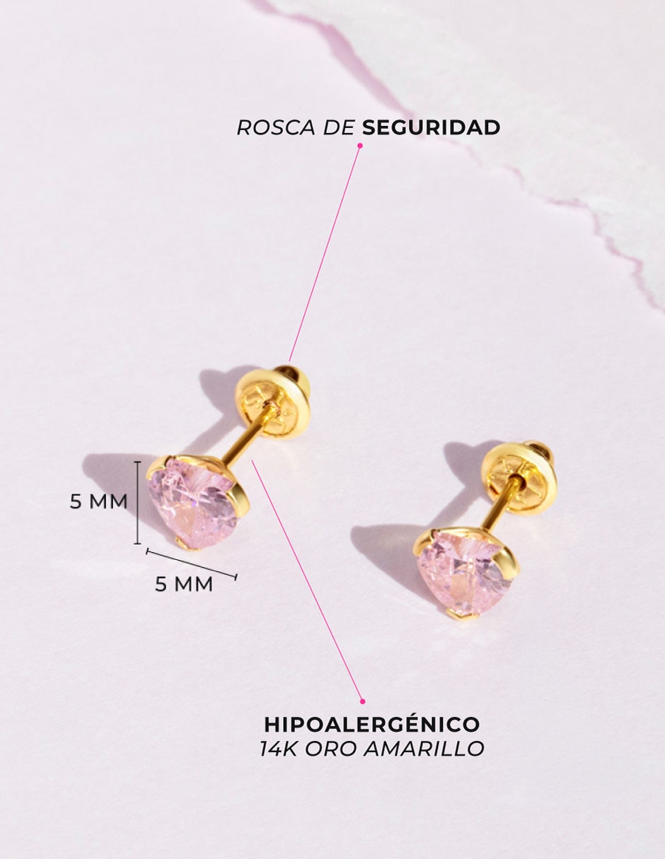Broqueles de corazón de oro amarillo 14 K con acabado pulido 5