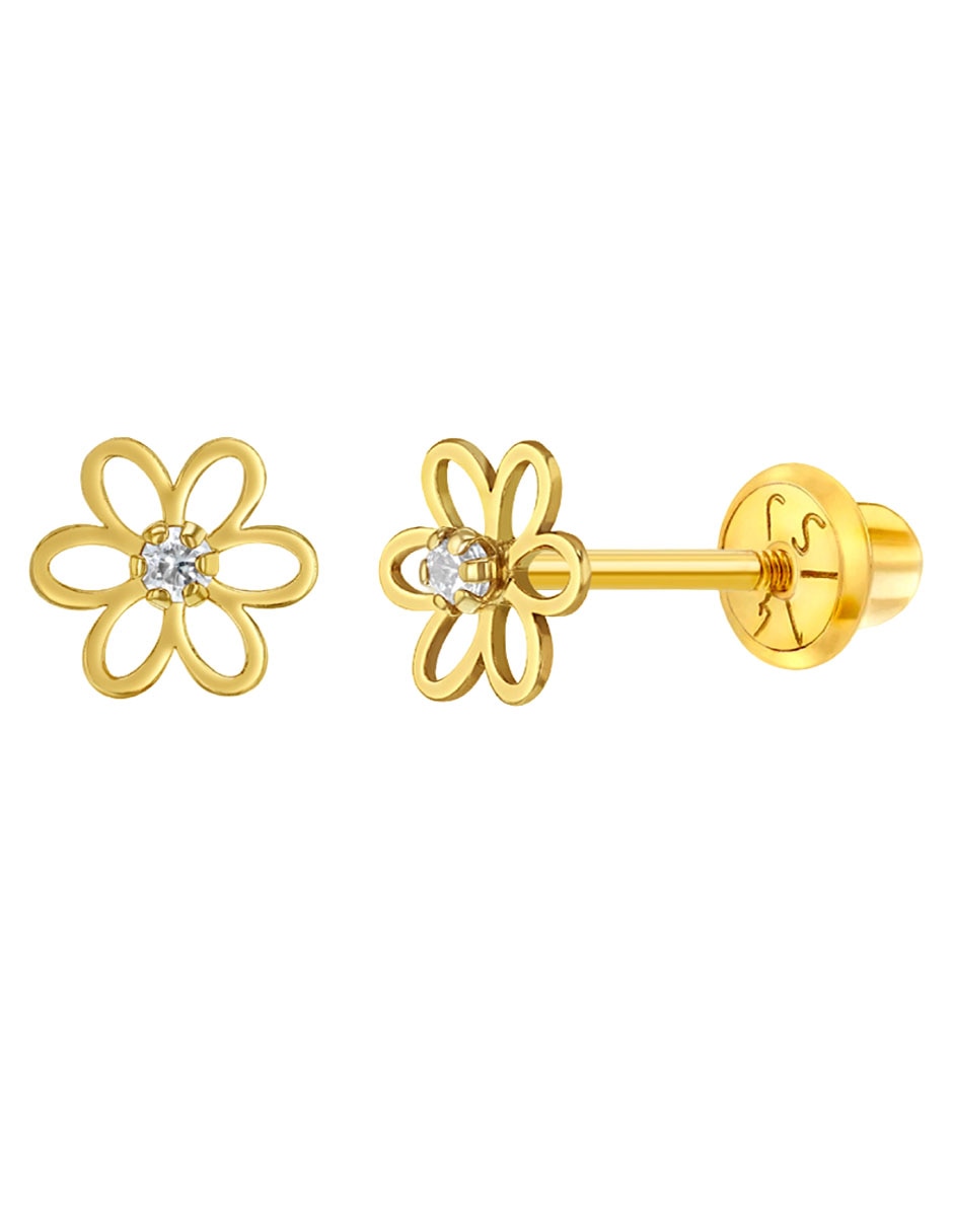 Broqueles de flor de oro amarillo 14 K con acabado brillante